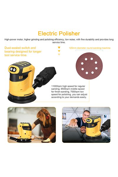 Choice 125mm Brush Motor Cordless Orbital Sander Wood Grinder Electric Car Polisher Wood Metal Polishing...