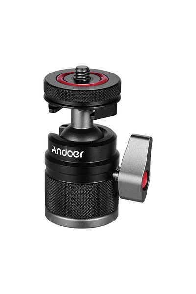 tomfoto Ball Head Andoer 2 in 1 Ball Head Dual Use with 1/4 Screw Mount 360° Aluminum Alloy for Camera Phone