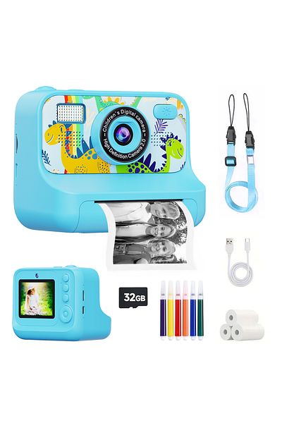 Choice Blue Cartoon Instant Print Camera for Kids 2.4 Inch HD Digital Camera With 32G for Boys Girls Birthd