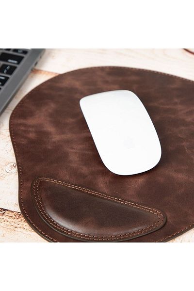PLM Mouse Pad din piele antică cu brățară maro închis