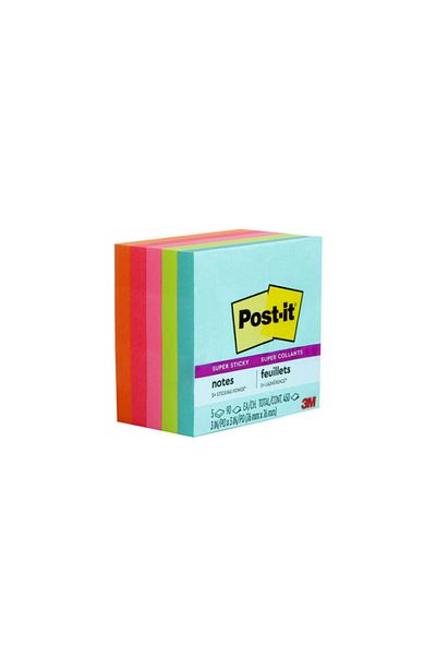 Post-it ® ملاحظات لاصقة فائقة الجودة 654-5SSMIA، مجموعة Supernova Neons، 3 بوصات × 3 بوصات (76 مم × 76 مم)