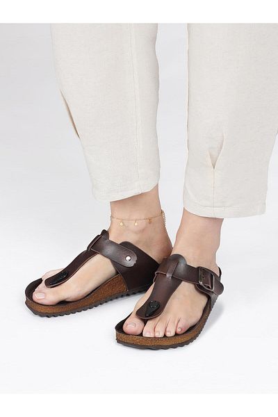 Jump 50007 Single Buckle Brown Women's Flip Flops
