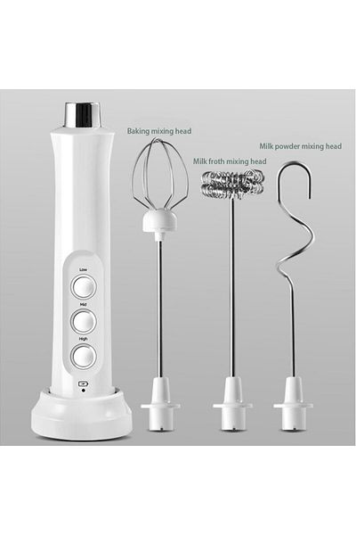 Choice WHITE Wireless Rechargeable Electric Milk Frother - 3 Speeds, Handheld Foam Maker for Latte, Cappucc