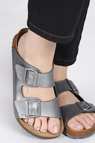 Jump 50009 Double Buckle Silver Color Daily Women's Slippers