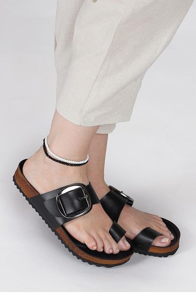 Jump 50013 Single Buckle Black Women's Flip Flops