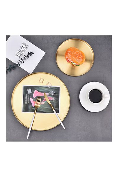 fulina European Style Golden Stainless Steel Circular Tray Gold 37.4x28.8x20.8cm