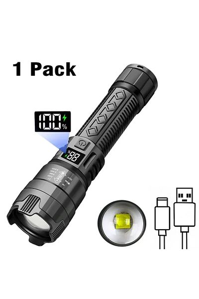 Heinast P50 LED Flashlight Super Bright Rechargeable Portable Ultra Power Torch Lamp Retractable Digital Zoo