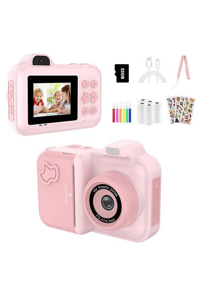 Choice pink Kids Camera Instant Print Gifts Toys 1080P HD Dual-Lens Selfie Digital Camera with 5 Rolls Prin