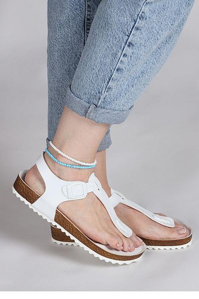 Jump 50006 Sandale flip flop damă albe cu o singură cataramă