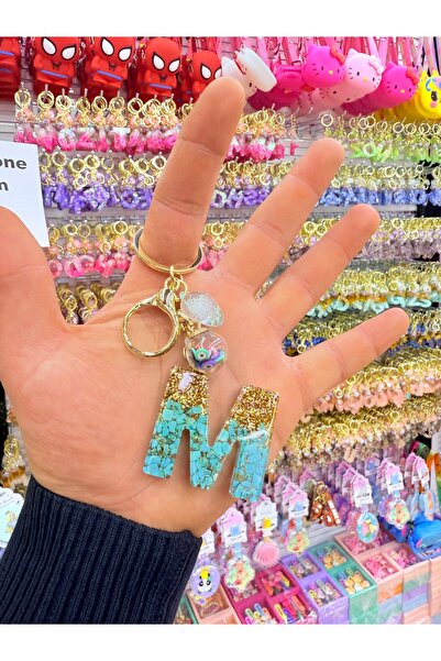 NATUREL Epoksi Doğal Taş Turkuaz Renkli -M Harfli Anahtarlık