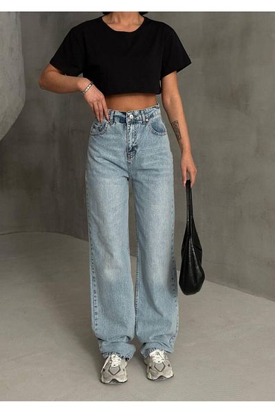 Son Bazar Pantaloni de damă, confortabili, cu picioare largi, din denim (SNOW WASH)