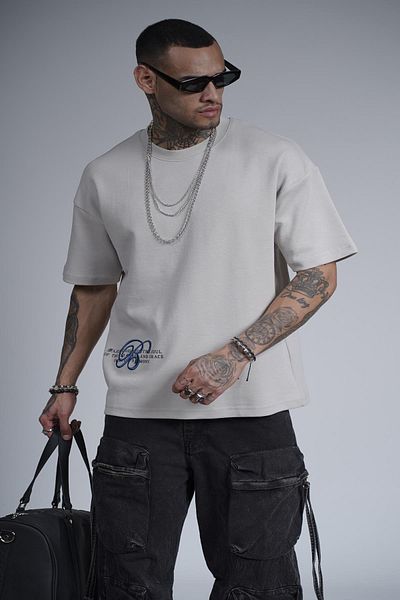 king brich Κεντημένο μπλουζάκι Unisex Oversize με στάμπα στην πλάτη