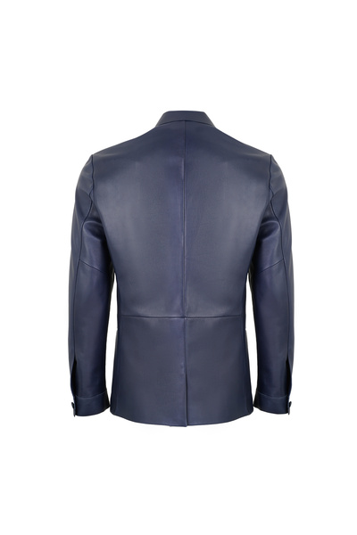 Desa Auburn Mavi Erkek Deri Blazer Ceket