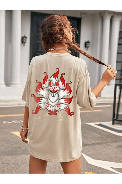 uyguntarz Μπλουζάκι με στάμπα Unisex Tailed Fox Design
