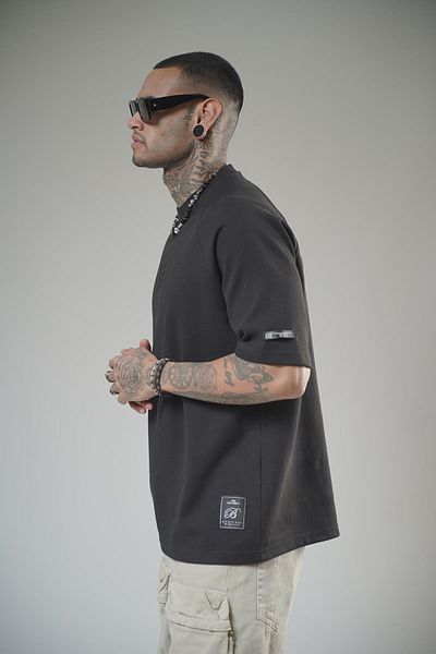 king brich Μπλουζάκι με ανάγλυφο εμπριμέ Raglan Sleeve Unisex Oversize Mold T-shirt