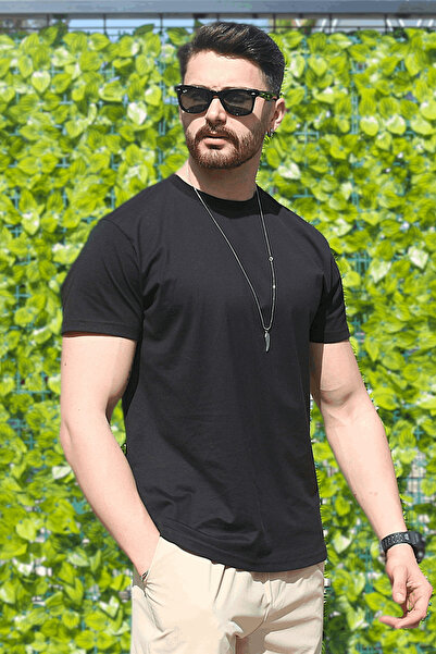 EydaMoon Ανδρικό μαύρο ελαστικό 100% βαμβακερό ύφασμα με κοντομάνικο μπλουζάκ...