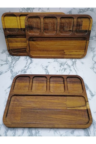 sweenhome Acacia 4+1 Compartment Presentation Plate - Breakfast, Snack, Presentation and Rectangular Tray 33X22Cm