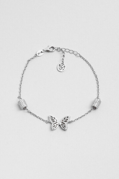 So CHIC... Kelebek Etkisi 18 Ayar Beyaz Altın Kaplama 18 Cm Gümüş Bileklik