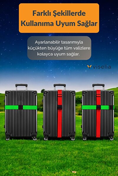 Viselia Valiz Kemeri Emniyet Tokalı Ölçüsü Ayarlanabilir Bavul Güvenlik Emniyet Kemeri 2 Adet Yeşil-Kırmızı
