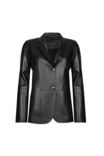 Desa Angelea Siyah Kadın Blazer Deri Ceket