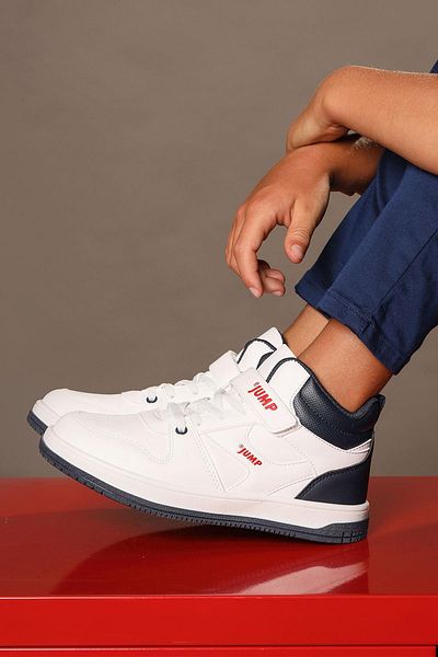 Jump 27758 Vysoký vrch na suchý zips biely - námornícka modrá Unisex detské tenisky Ležérne tenisky