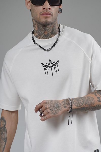 king brich Μπλουζάκι Unisex Oversize Fit με λογότυπο στο μπροστινό μέρος και λεπτομέρεια κεντήματος Raglan Sleeve