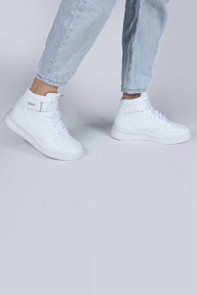 Jump 16308 Yüksek Bilekli Beyaz Kadın Sneaker Günlük Spor Ayakkabı