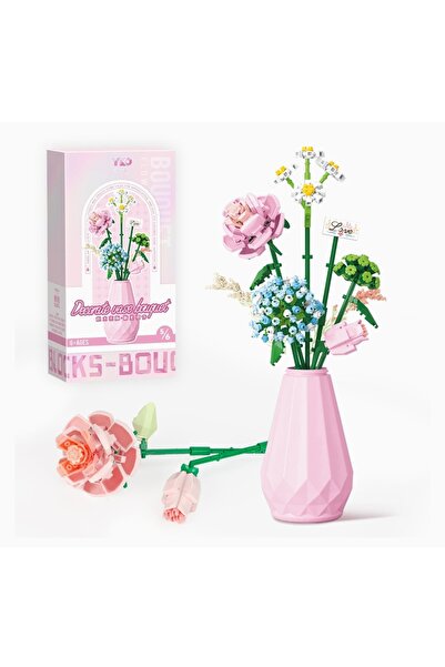 Home Dekoratif ve hediyelik 309 parça pembe vazolu çiçek blok yapım seti - vazo pakete dahildir