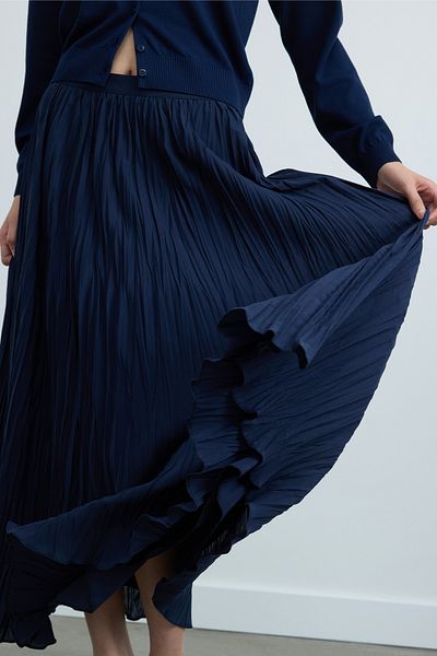 Suud Collection Navy Blue Donette Pleated Skirt