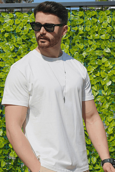 EydaMoon Ανδρικό λευκό μπλουζάκι RegularLycra Supreme Textile 100% βαμβακερό ...