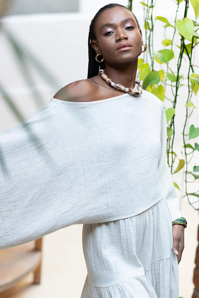 My Blog Természetes 100% pamut oldalsó hasítékos szoknyablúz szett - 251009