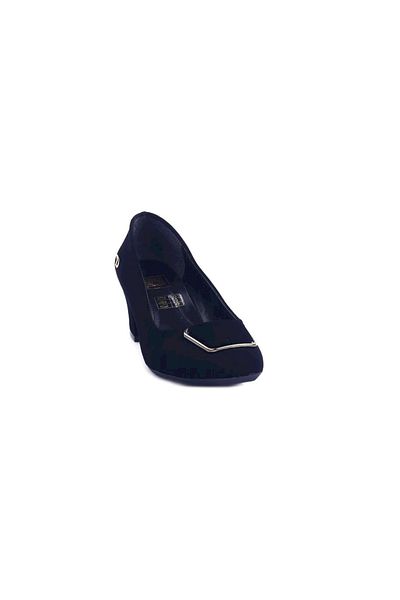 DGN Black Velvet Round Toe Buckle Heels - 213312328