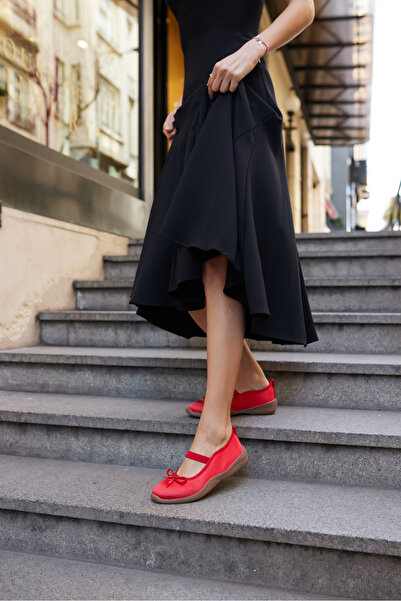 ANGELİNA JONES Cacares Women's Red Satin Elastic Ballet Sneaker