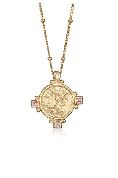 HAZE & GLORY Halskette Synthetischer Saphir Pink 925 Sterling Silber Vergoldet