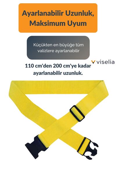 Viselia Valiz Kemeri Emniyet Tokalı Ölçüsü Ayarlanabilir Bavul Güvenlik Emniyet Kemeri 2 Adet Siyah-Sarı