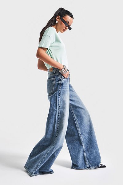 its basic Blugi albaștri Super Palazzo Fit pentru femei - 2S5-5 Elaphant Leg, 100% Koton Denim
