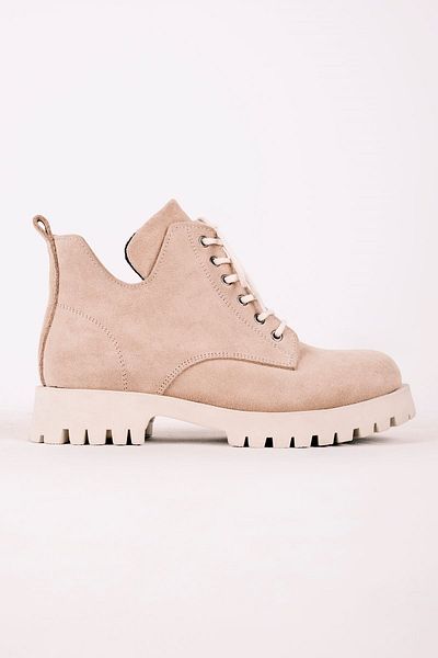 Lal Shoes & Bags Дамски боти Dores с дантела от естествена кожа - кремави