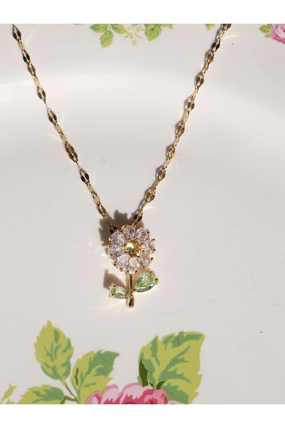 Reorah Collection Zircon Stone Daisy Steel Necklace