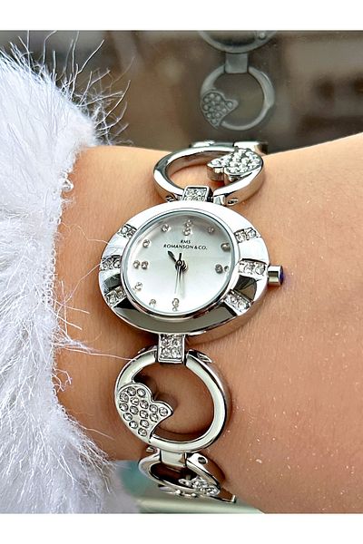 Romanson Special Design Stone Steel Cord Silver Color Steel Case Women Wrist Watch 1419.01