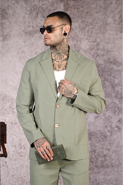 king brich Regular Fit Blazer Linen Bottom Top Set