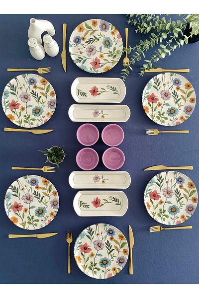 VENÜS HOME DECORATION Flora Model 6-Person 14-Piece Breakfast Set (Purple)