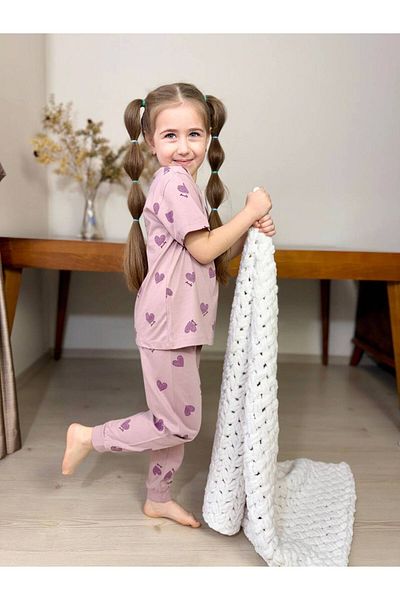 Koçak Kids Heart Printed Girls' Half Sleeve Pajama Set