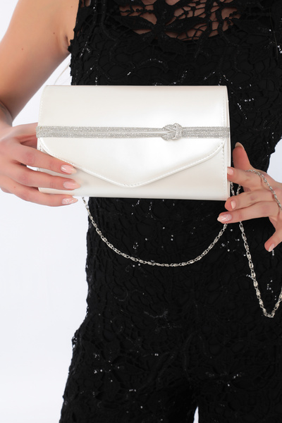 besmoda Geantă de seară cu curea de umăr albă pentru femei