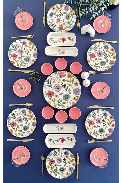 VENÜS HOME DECORATION Flora Model 6-Person 23-Piece Breakfast Set with Tea Plates (Pink)