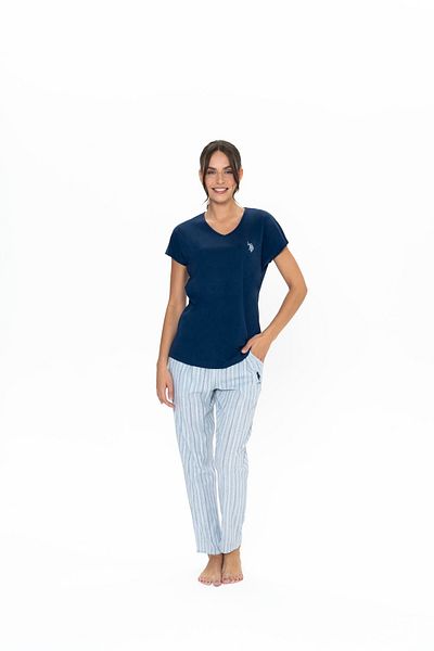 U.S. Polo Assn. SUA Polo Assn. Set pijamale de damă cu fundul în dungi bleumarin - ILC2.20P01B9N