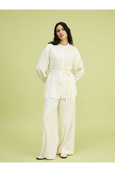 DeFacto Lc Waikiki New Season Judge Collar Linen Blend Women's Shirt Tunic - S5Fg79Z8