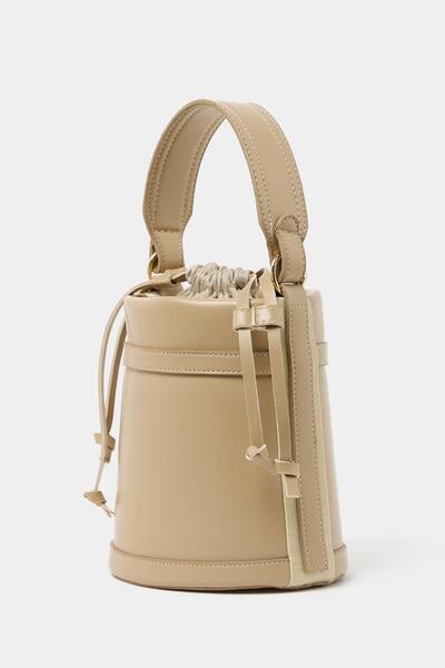 Madamra Mink Women's Contrast Stitched Bucket Hand and Shoulder Bag