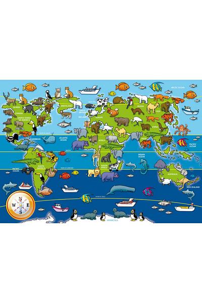 RAVENSBURGER Large floor puzzle world animals map 60 pieces