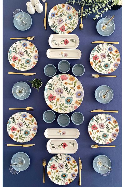 VENÜS HOME DECORATION Flora Model 6-Person 23-Piece Breakfast Set with Tea Plates (Gray)