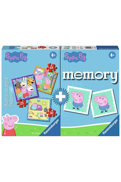 RAVENSBURGER Puzzle + Memory Game Peppa Pig, 25/36/49 Pieces